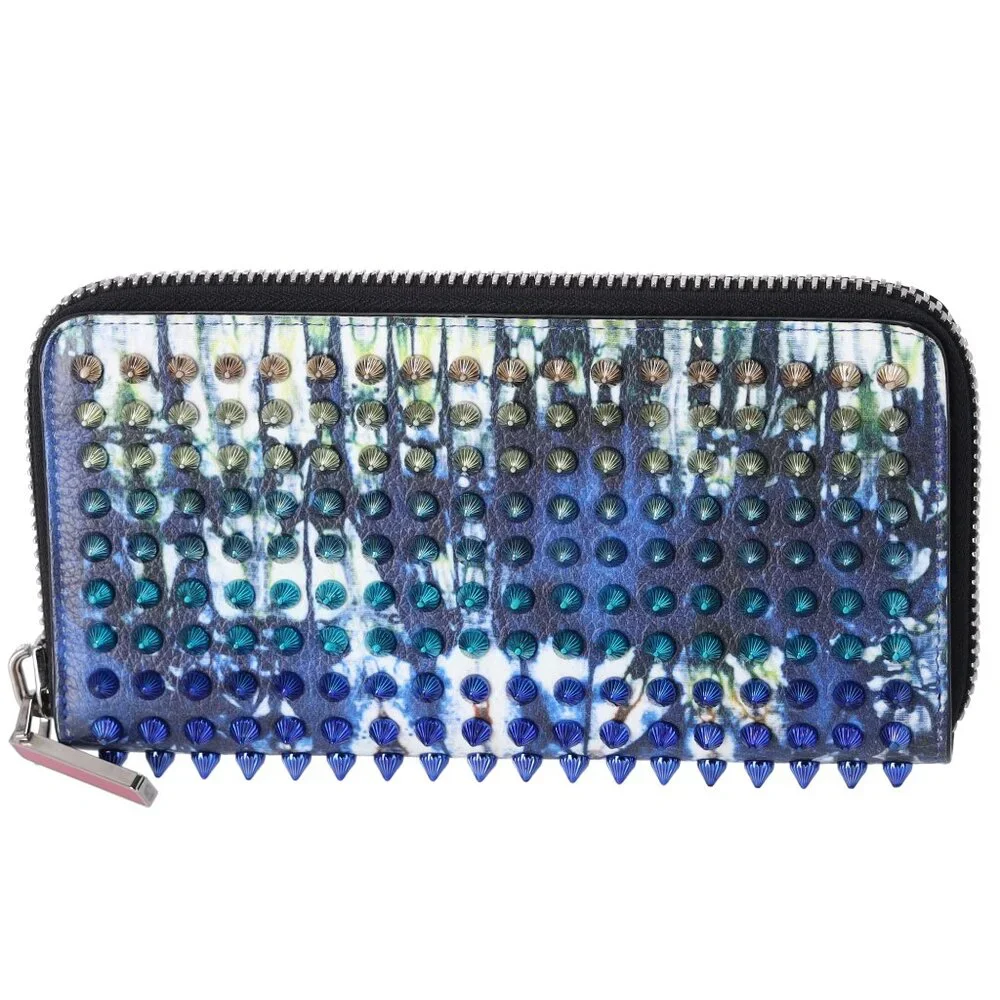 Christian Louboutin Panettone Long Wallet Blue Cream Multi Leather Studded
